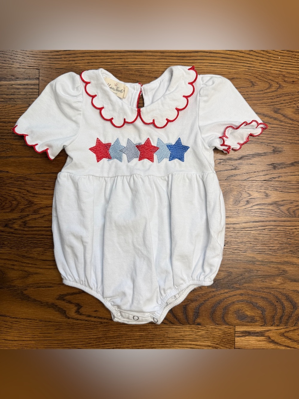Marie Nicole Clothing Baby Girls Red White Blue Embroidered Stars Bubble 6-12 M